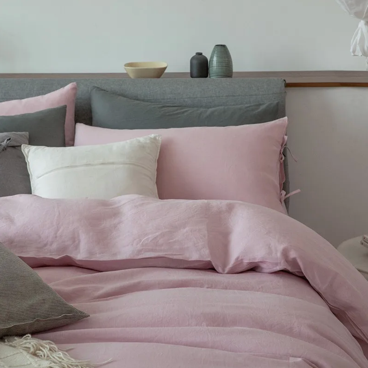 Premium Pink European French Linen Duvet Cover Set