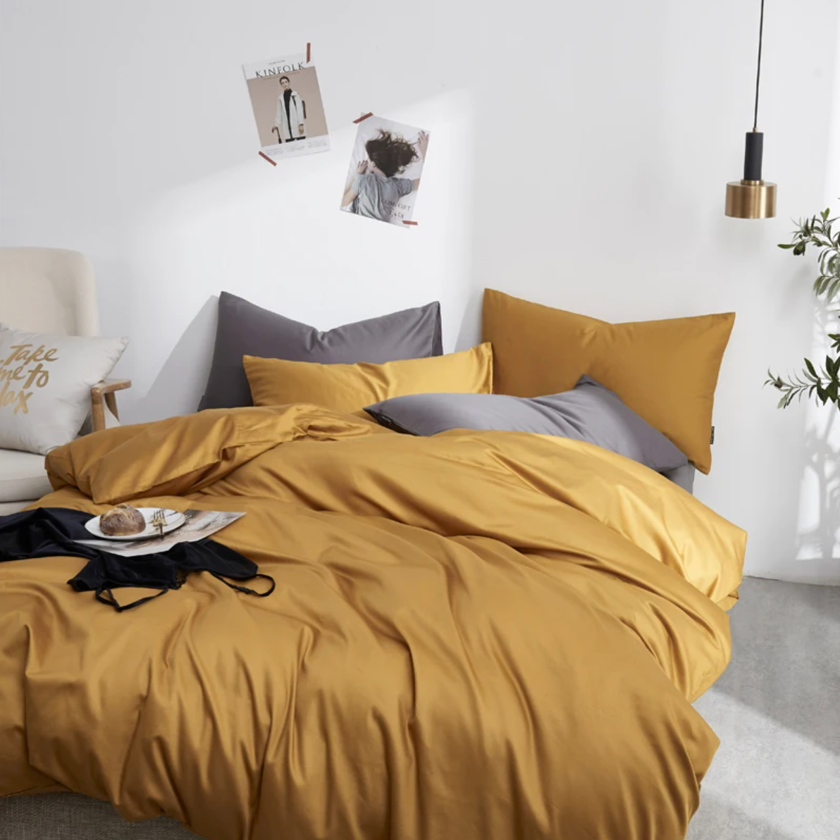 Palma Premium Egyptian Cotton Bedding Set - Mustard Yellow