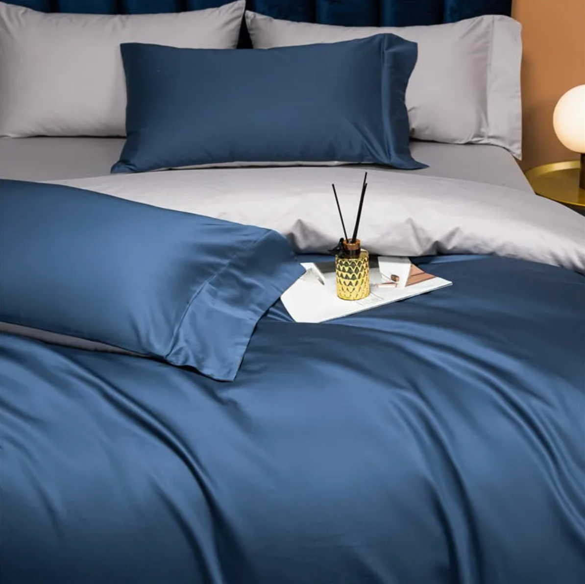 Silken Dream Egyptian Cotton Bedding Set - Navy