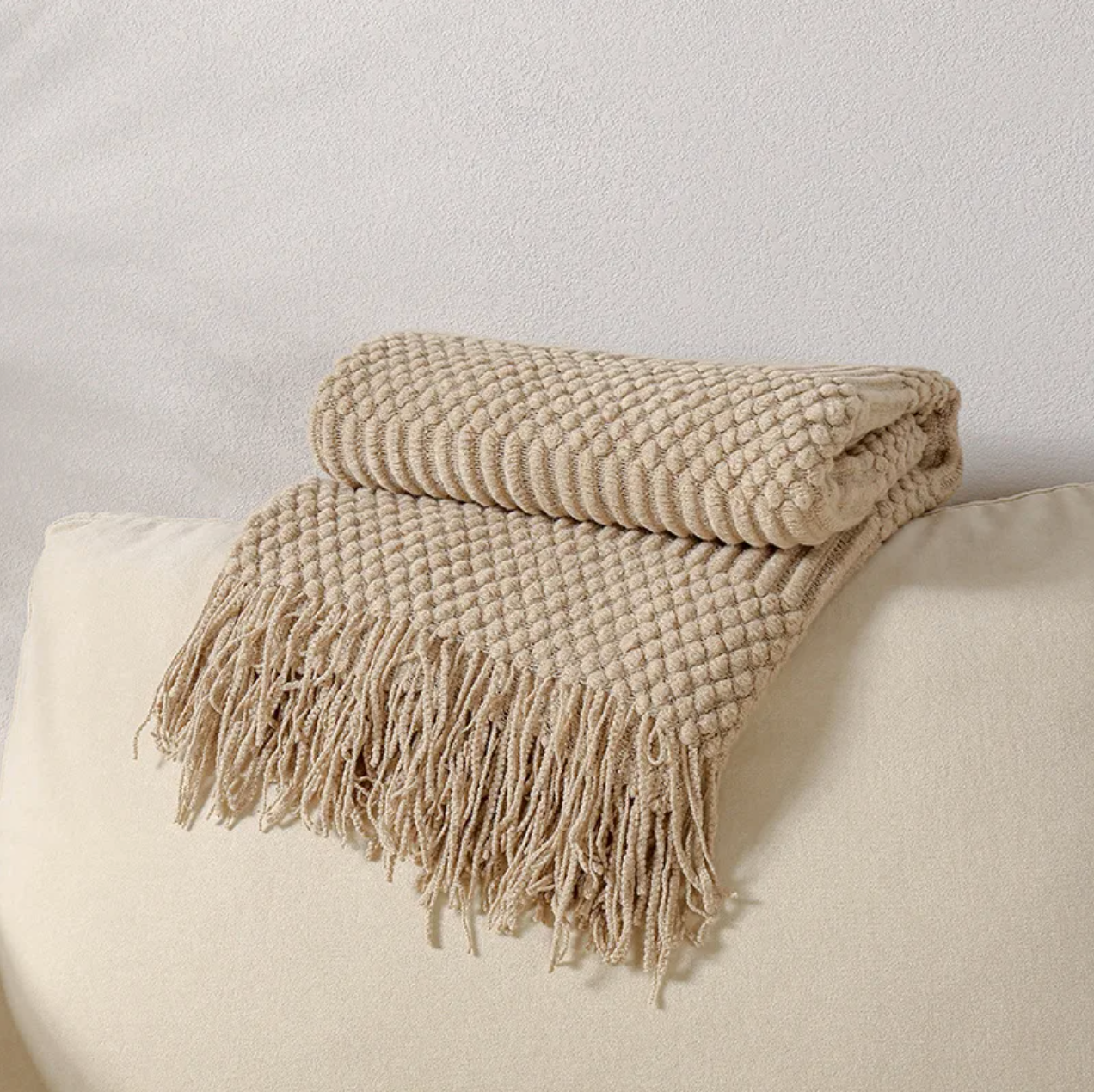 Malibu Texture Hand-Knitted Blanket - Yellow