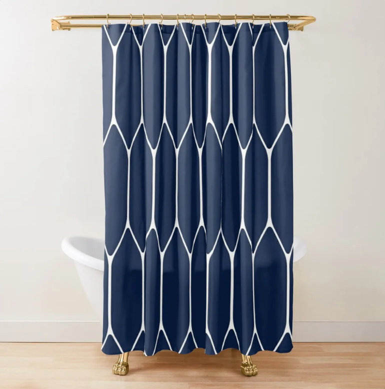 MIMOSA Honeycomb Waterproof Shower Curtain - Navy/White