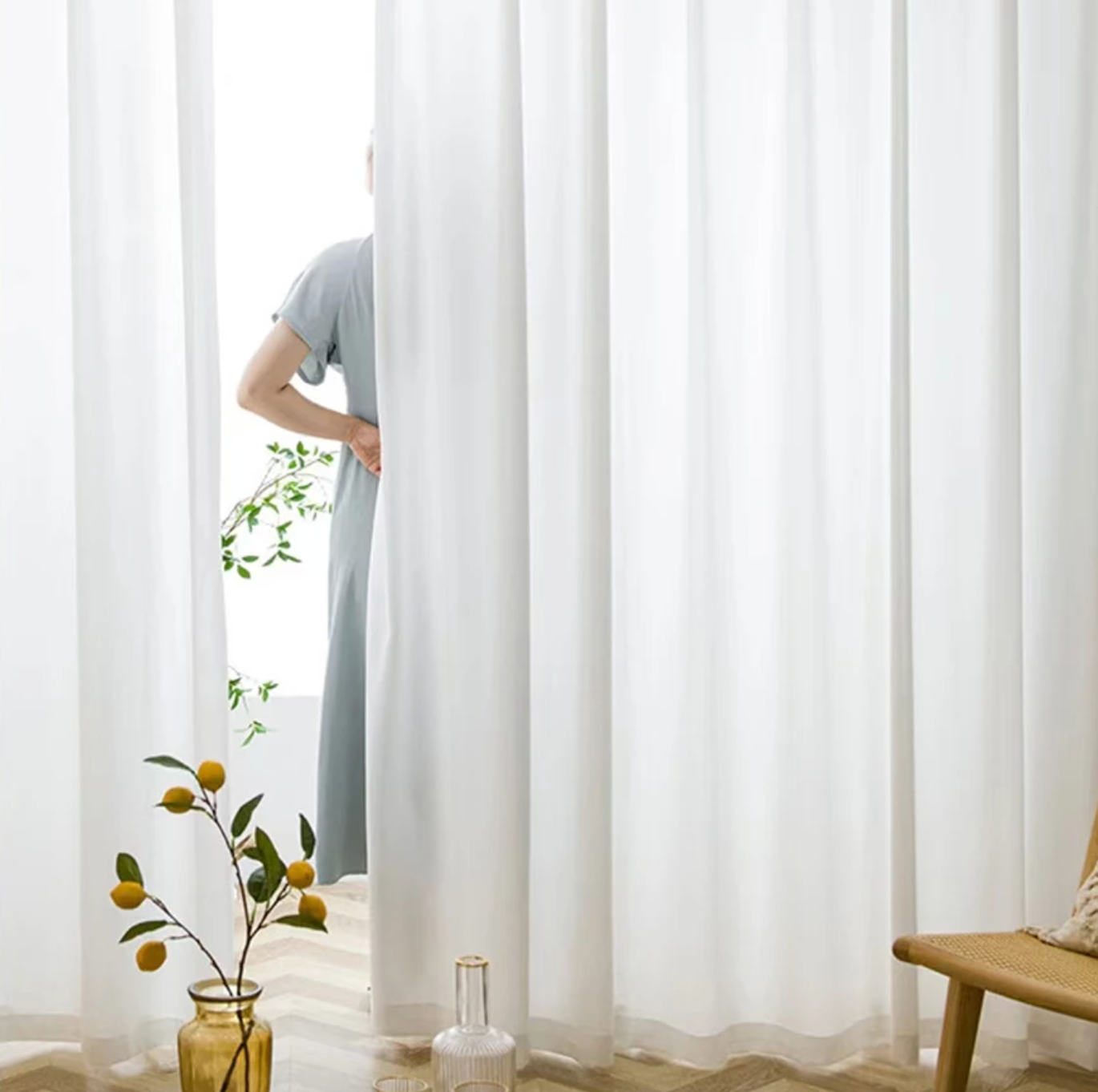 Swedish Villa White Sheer Curtain - Opaque