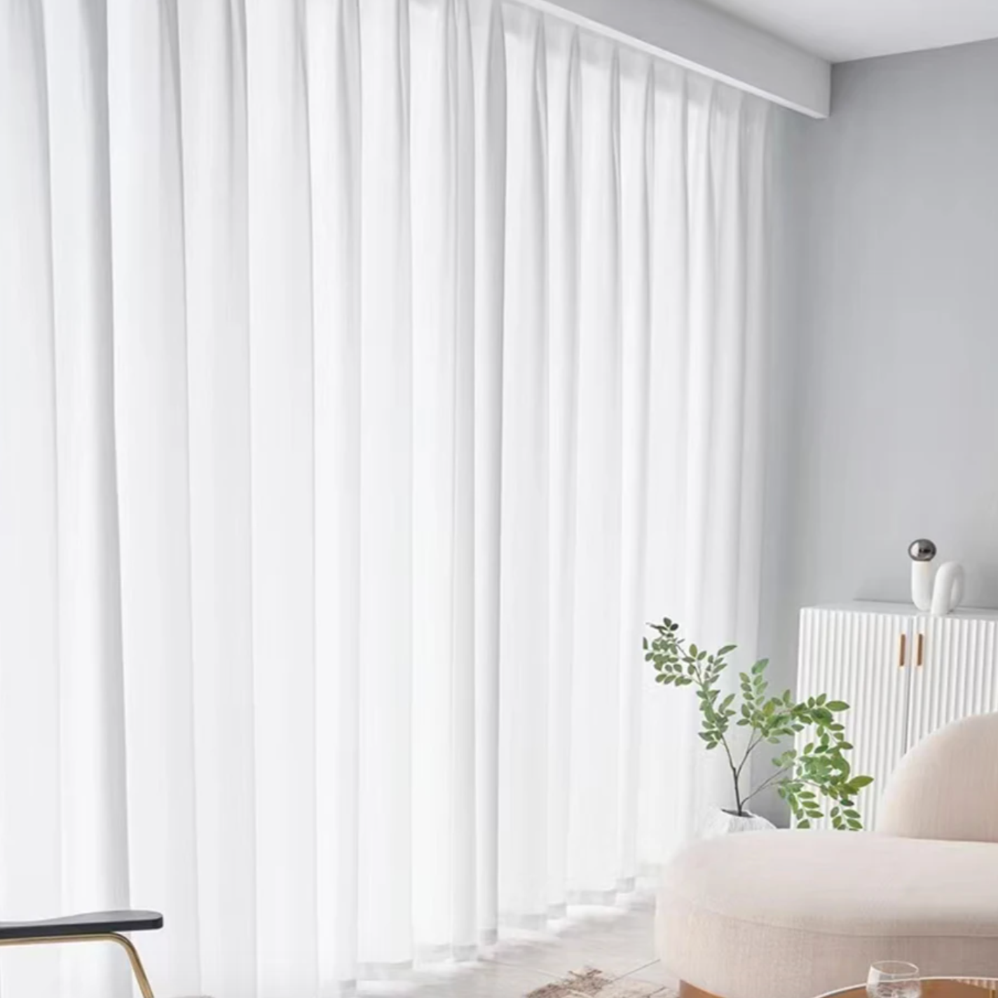 Swedish Villa White Sheer Curtain - Opaque