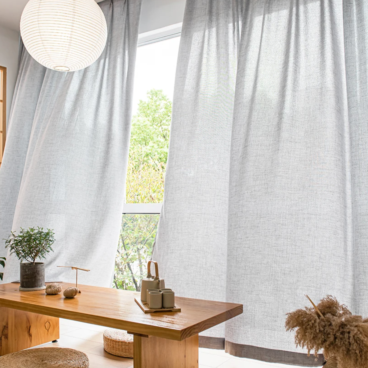 Japanese Style Thick Sheer Curtain - Grey