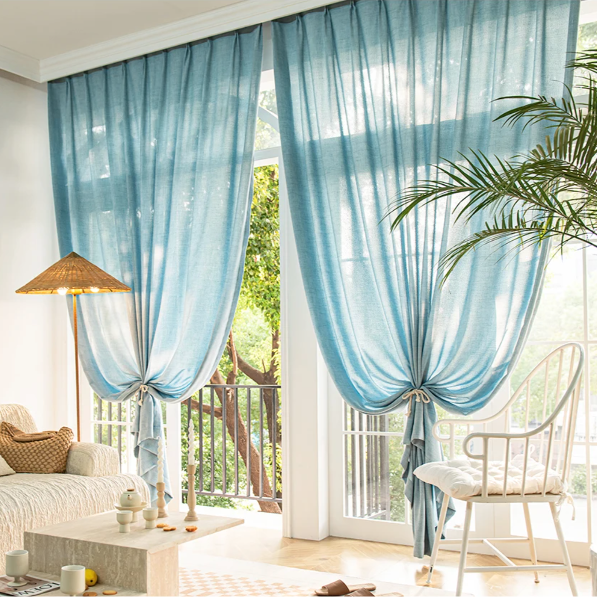 Japanese Style Thick Sheer Curtain - Blue