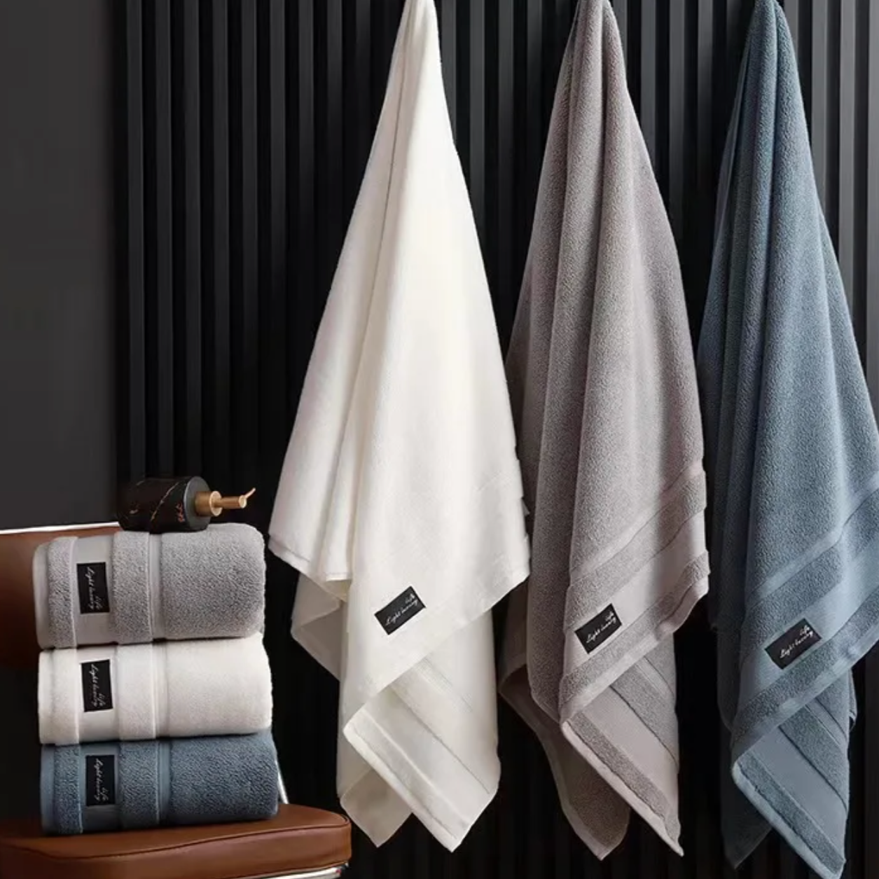 Scandinavian Light Luxury Cotton Bath Towel - Grey Sea