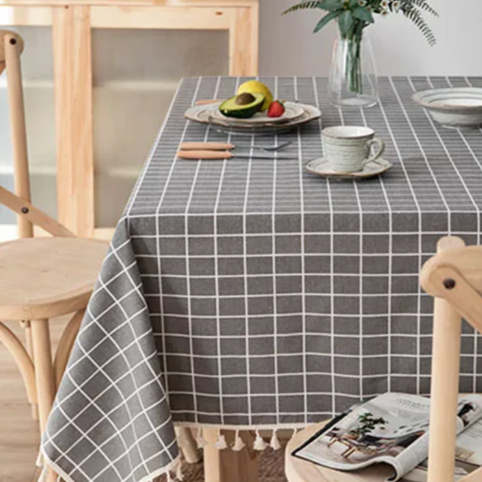 Amsterdam Cotton Table Cloth Cover - Grey Plaid