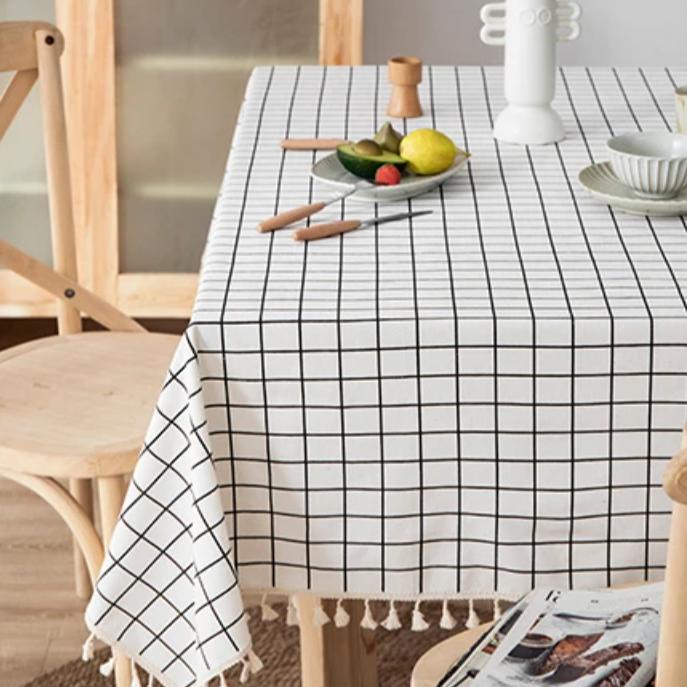 Amsterdam Cotton Table Cloth Cover - White Plaid