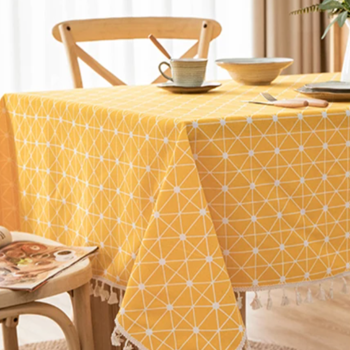 Amsterdam Cotton Table Cloth Cover - Yellow Plaid