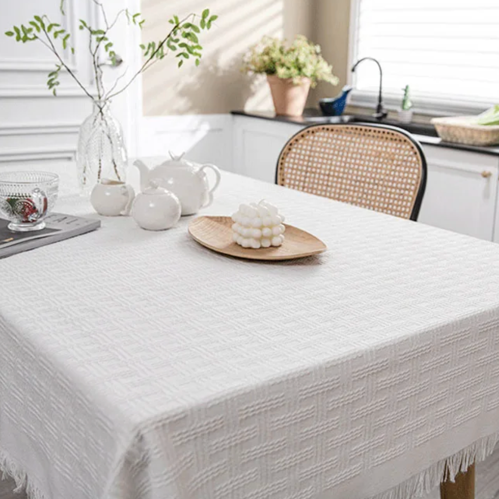 French White Table Lace Cloth Cover - Cross Plaid