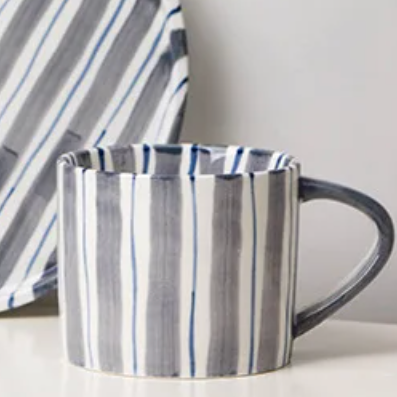 Toscana Art Ceramic Mug Collection - Grey Blue Stripes