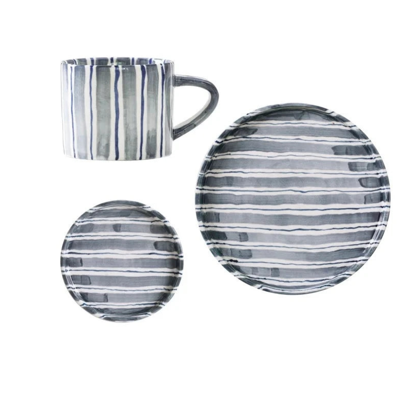 Toscana Art Ceramic Mug Collection - Grey Blue Stripes