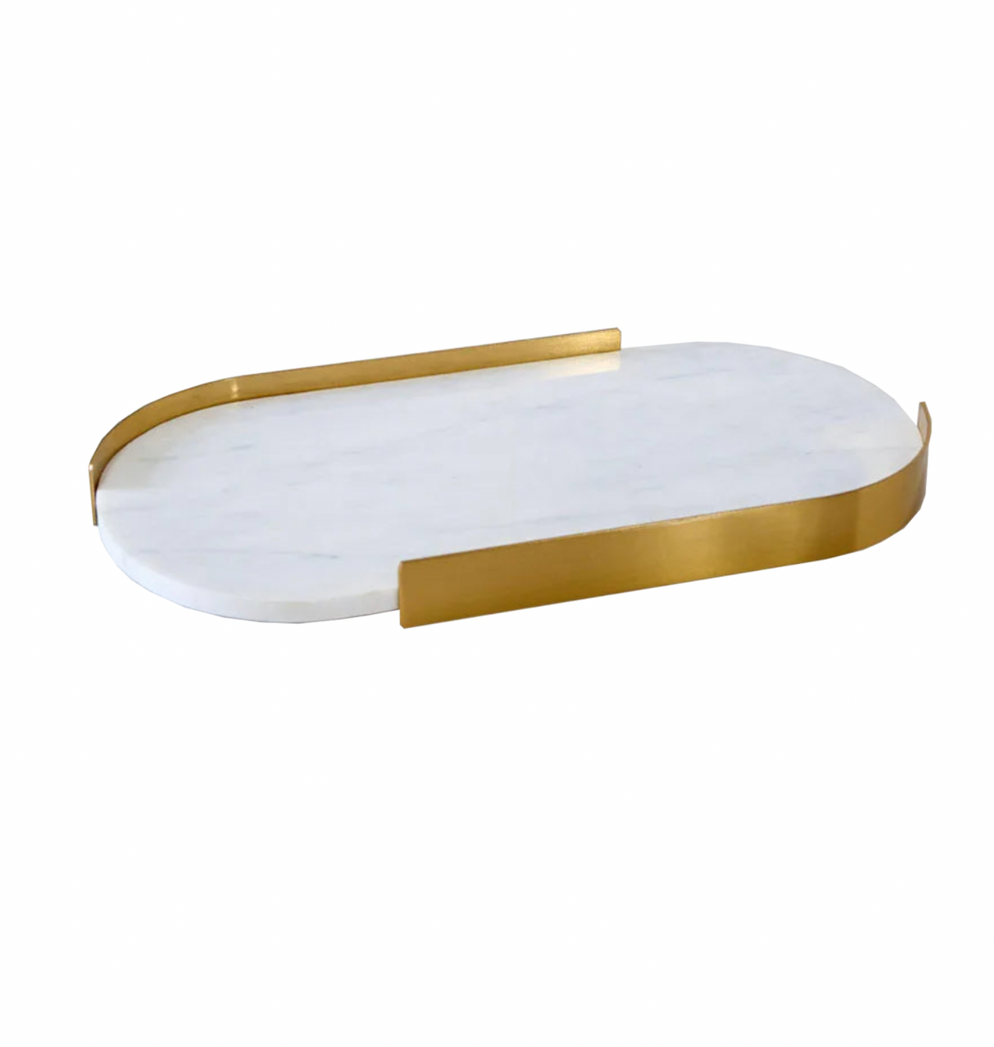 Swift Rounded Golden Border Marble Stone Trays - White