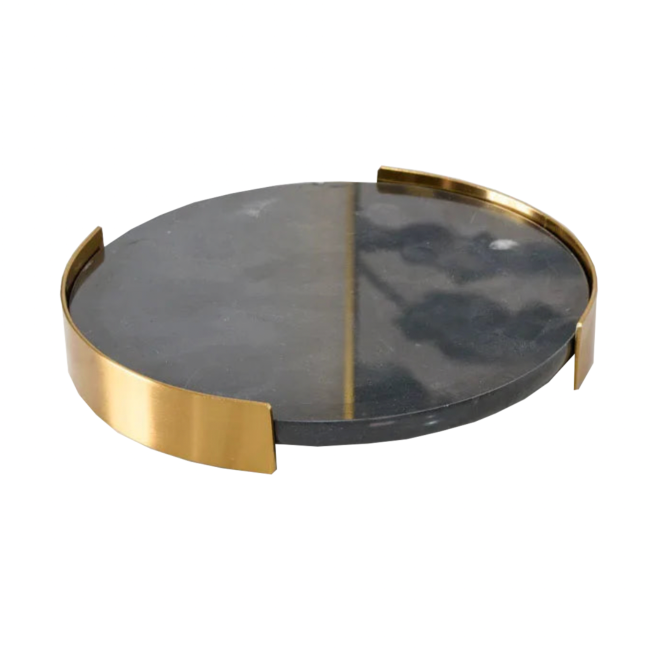 Swift Rounded Golden Border Marble Stone Trays - Black