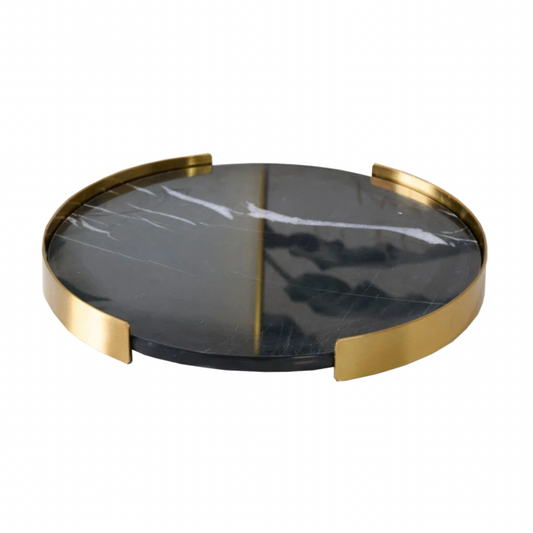 Swift Rounded Golden Border Marble Stone Trays - Black