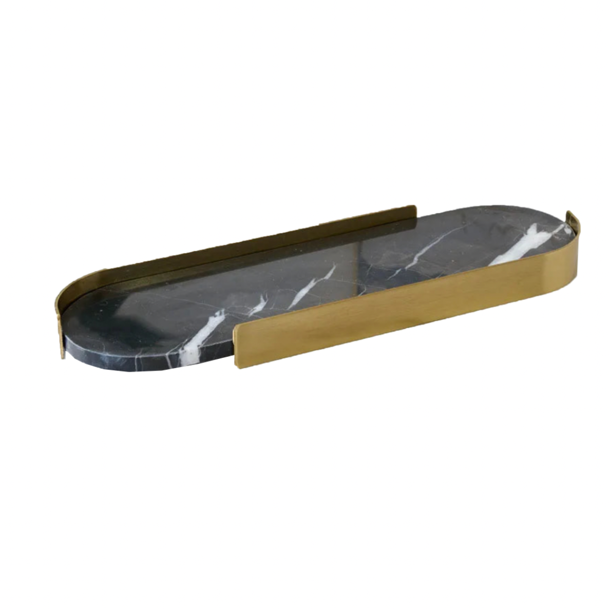 Swift Rounded Golden Border Marble Stone Trays - Black