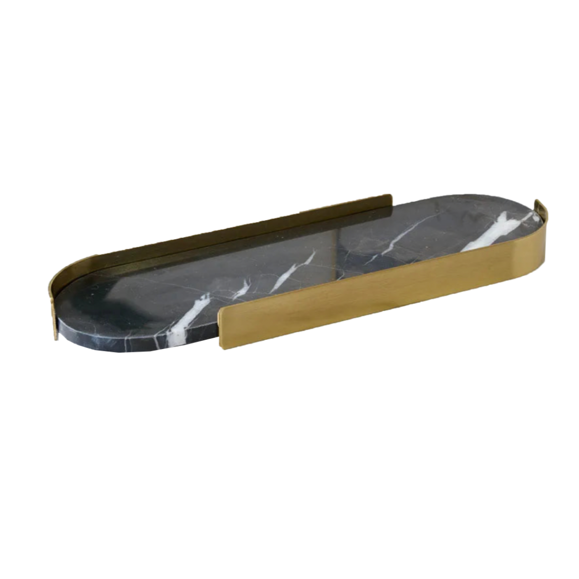 Swift Rounded Golden Border Marble Stone Trays - Black