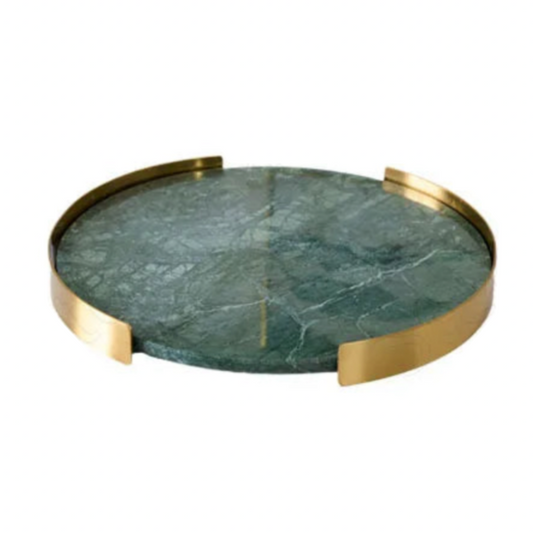 Swift Rounded Golden Border Marble Stone Trays - Green