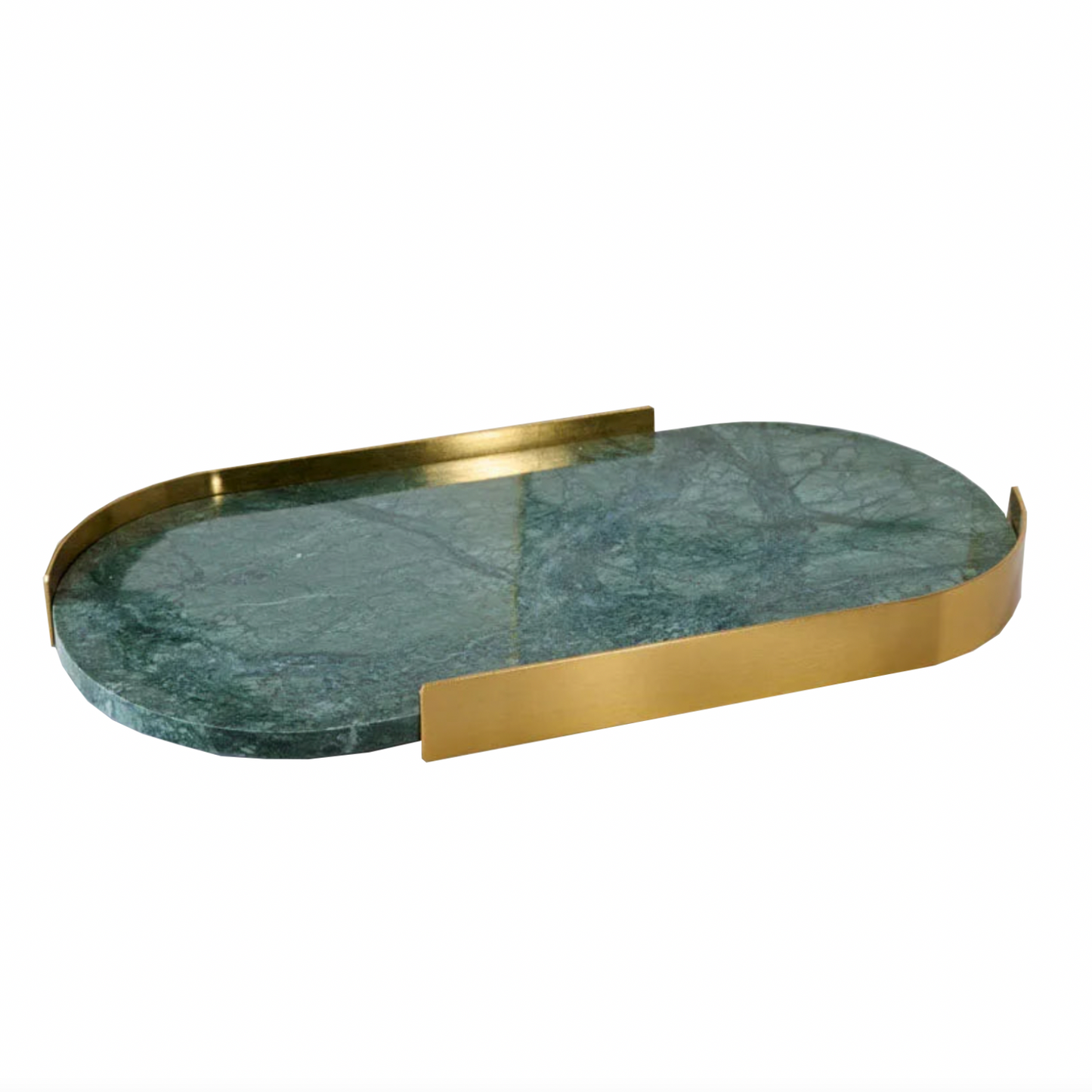 Swift Rounded Golden Border Marble Stone Trays - Green