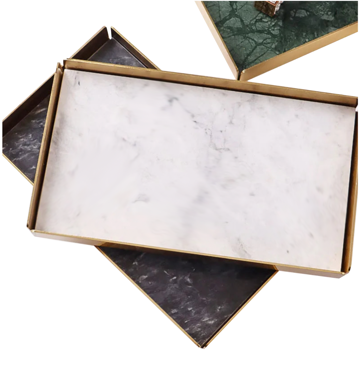 Rectangle Golden Border Marble Stone Tray Collection