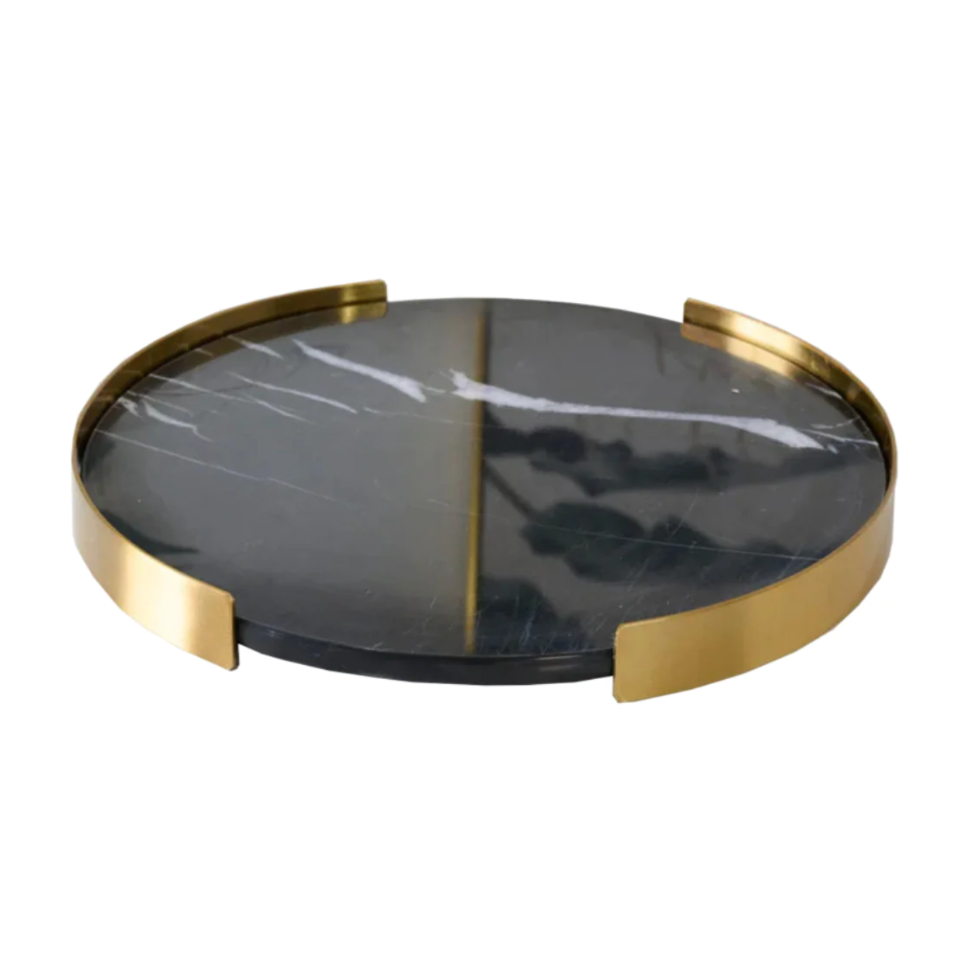 Swift Rounded Golden Border Marble Stone Trays - Black