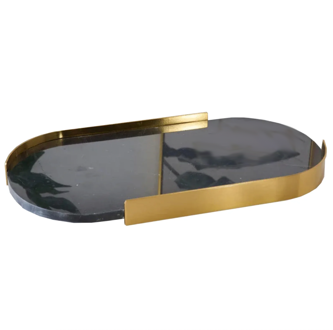 Swift Rounded Golden Border Marble Stone Trays - Black