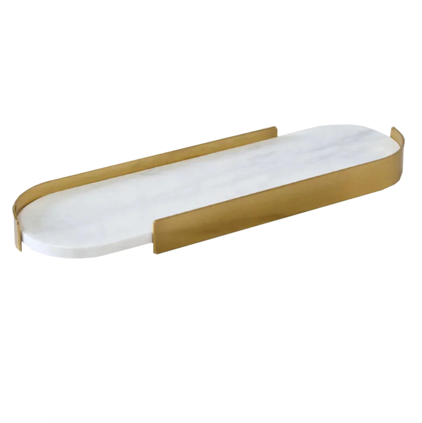 Swift Rounded Golden Border Marble Stone Trays - White