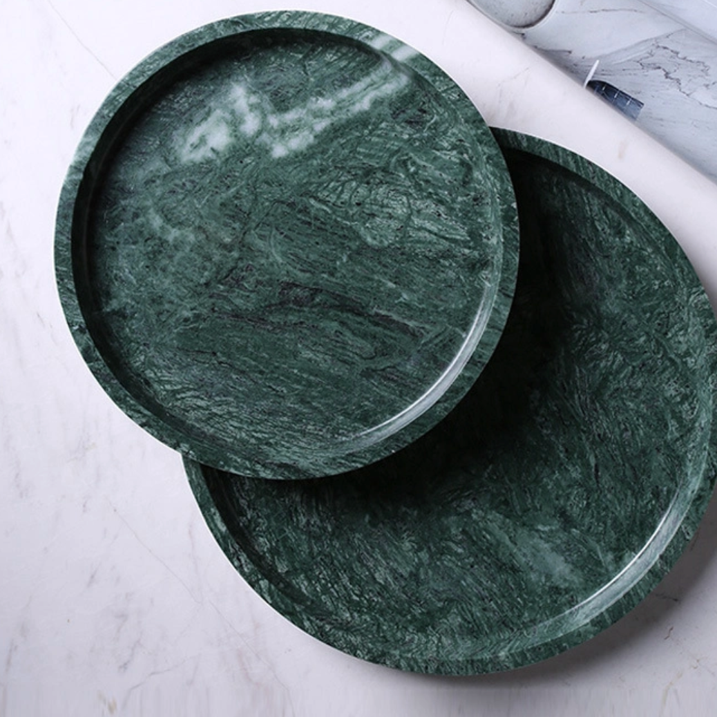 European Round Minimalist Marble Storage Tray - Green