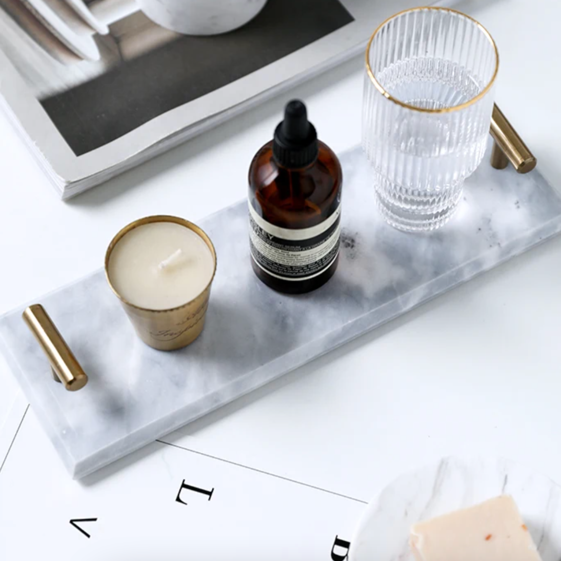 Elongated Marble Luxury Storage Tray Collection