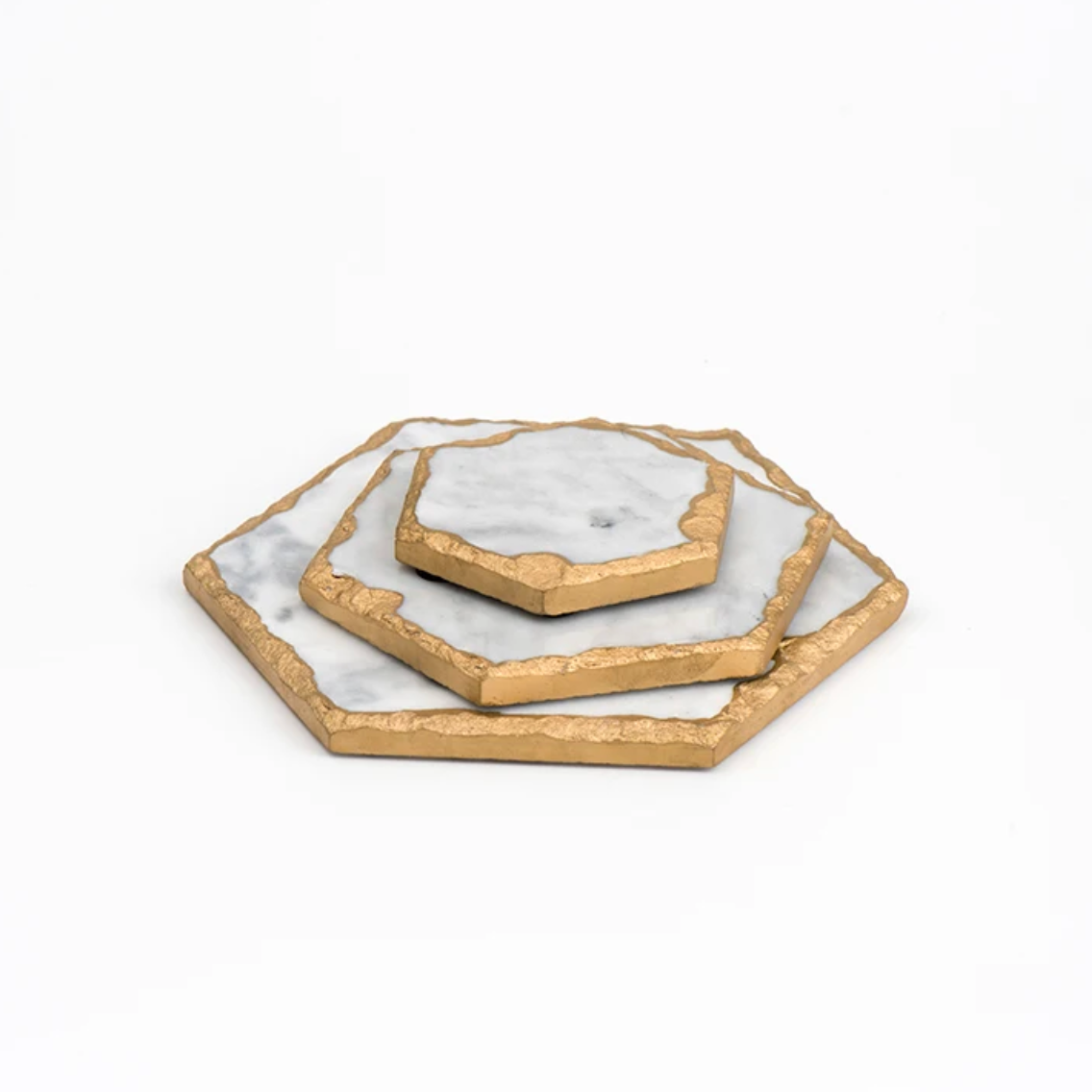 European Hand-Crafted Gold Edge Marble Trays - White