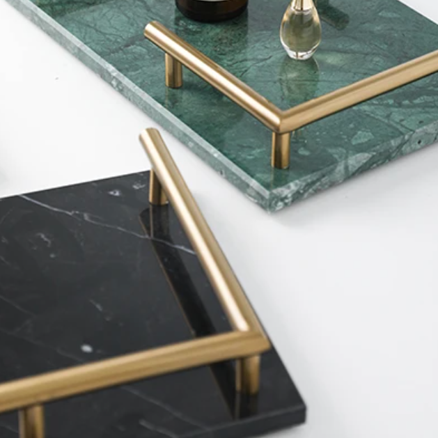 European Elegant Hand-Crafted Gold Marble Storage Tray