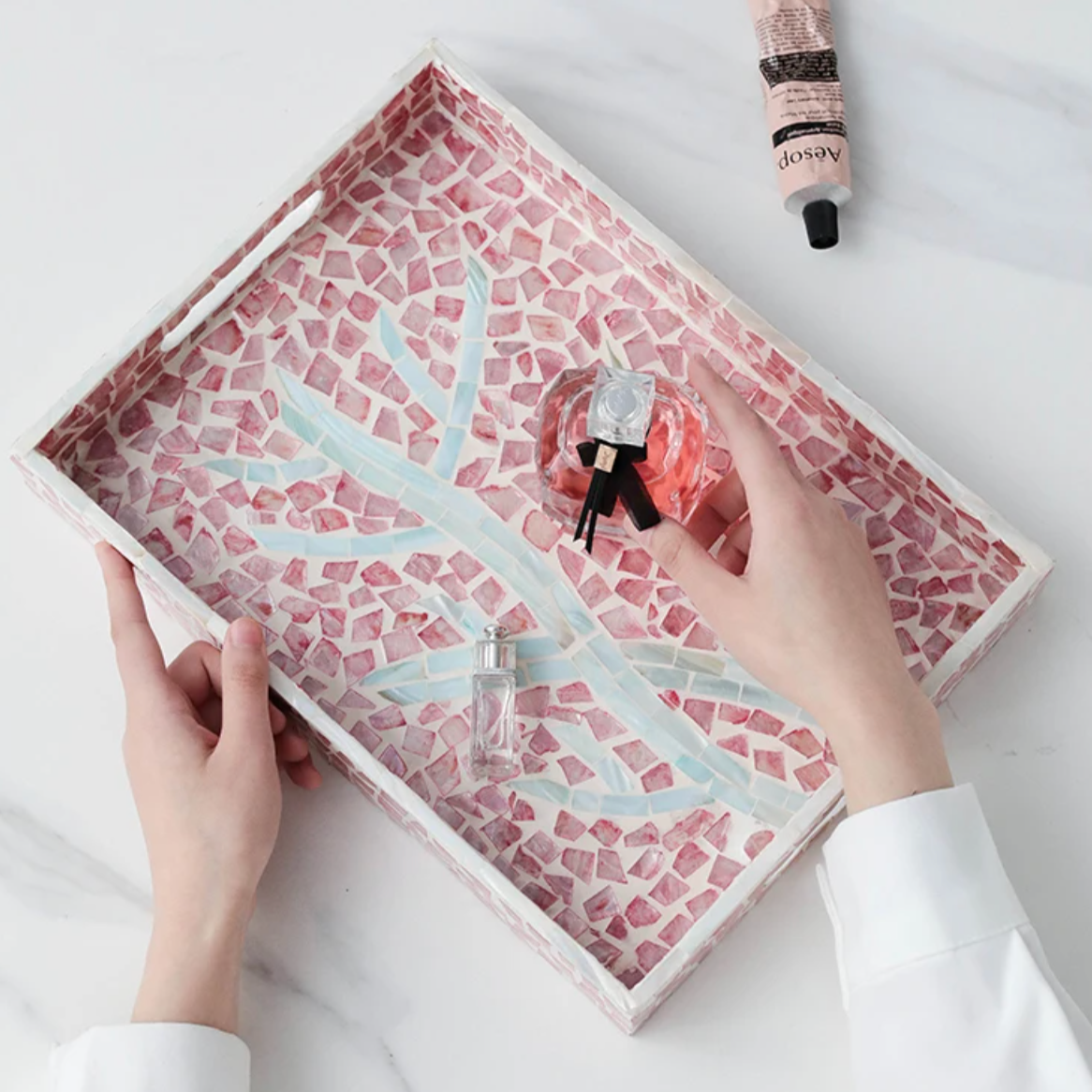 Corfú Creative Hand-Crafted Shell Trays - Pink Blossom