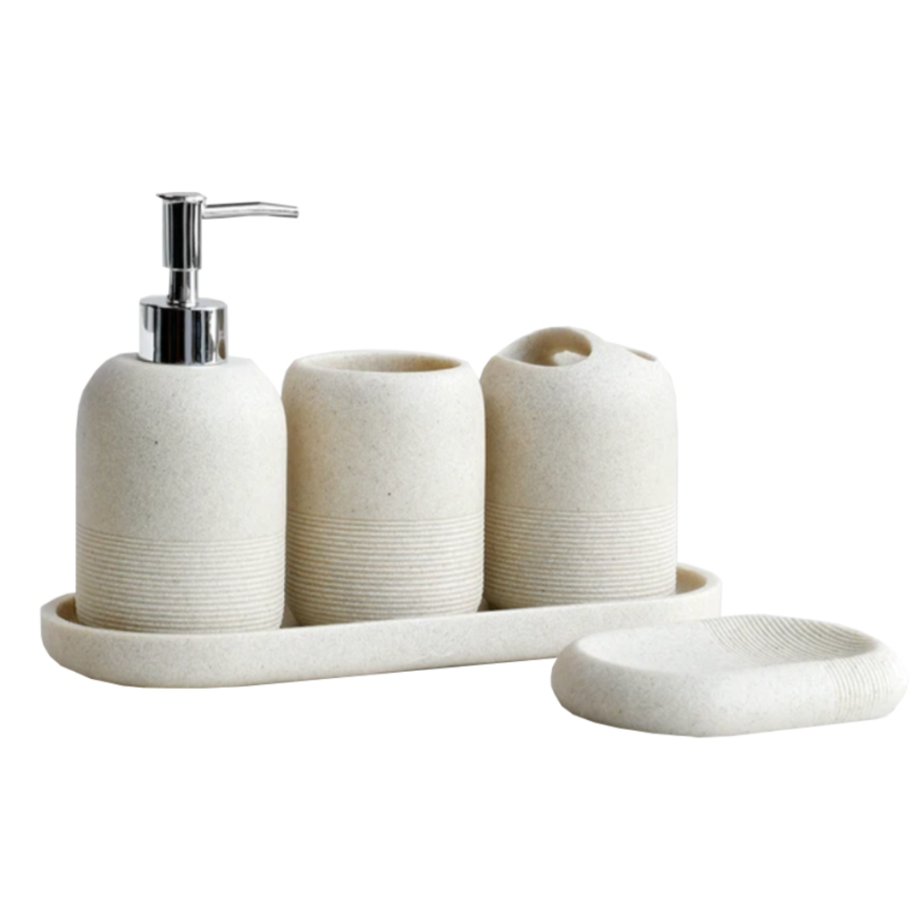 Malibu Beige Ceramic Bathroom Accessories Set