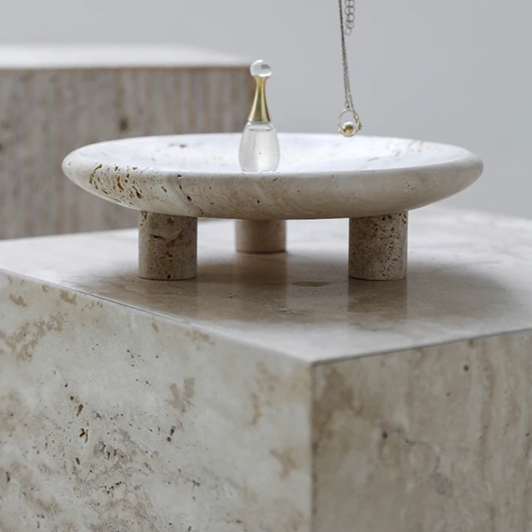 Italia Luxury Three-Leg Travertine Stone Tray