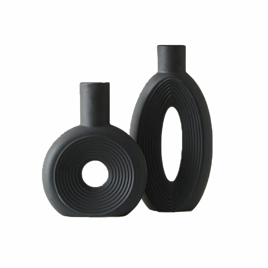 Scandi Luxury Minimalist Oval Vase Set - Black