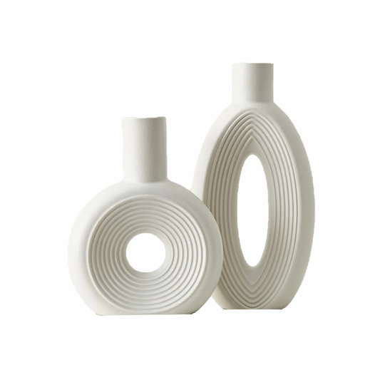 Scandi Luxury Minimalist Oval Vase Set - White