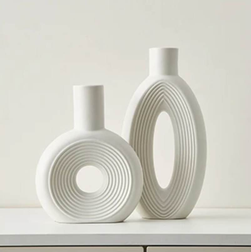 Scandi Luxury Minimalist Oval Vase Set - White