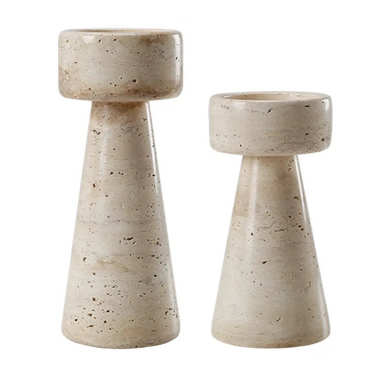 By Michélo Travertine Stone Candle Holder Set