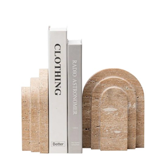 Sophia Triple Arch European Travertine Bookends Set - Emperador