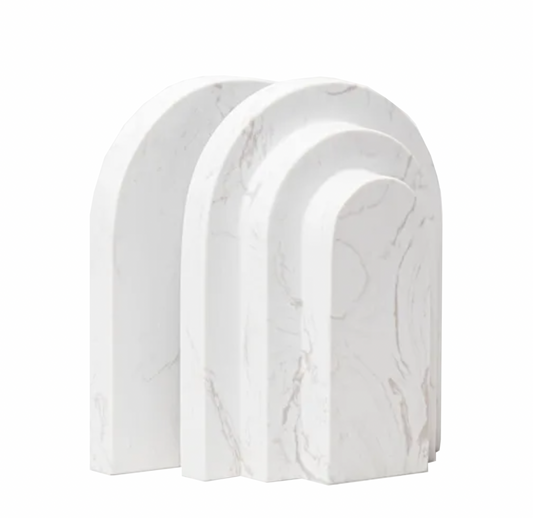 Sophia Triple Arch European Travertine Bookends Set - White Marble