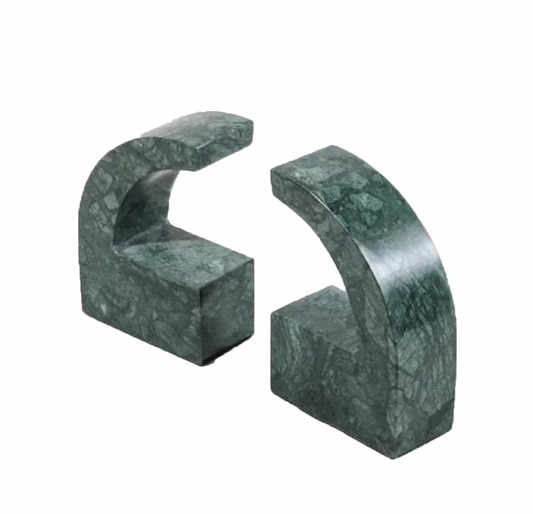 Abstract Comma Marble Bookend Set - Green