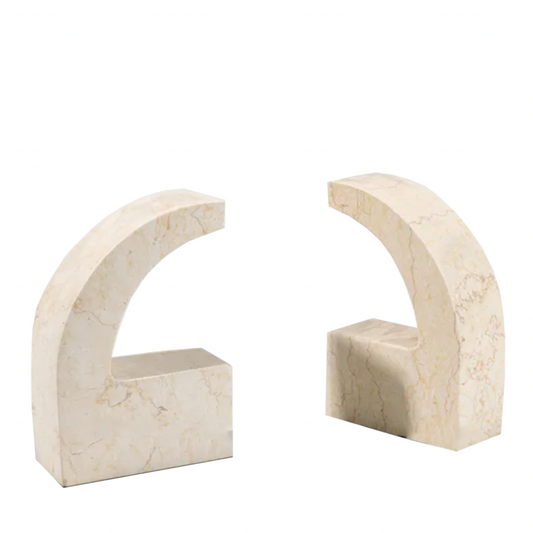 Abstract Comma Marble Bookend Set - Beige