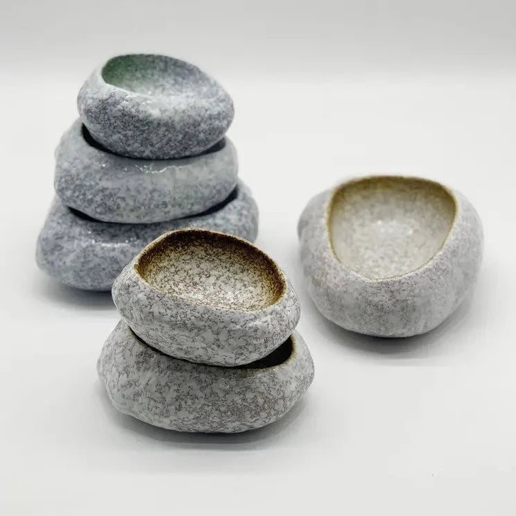 Japanese Natural Hand-Crafted Stone Ceramic Bowl Collection