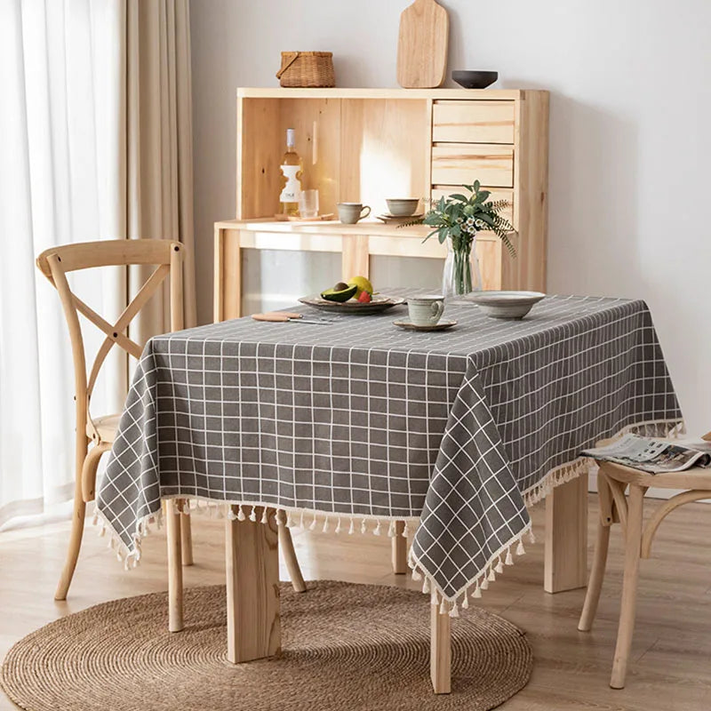 Amsterdam Cotton Table Cloth Cover - Grey Plaid