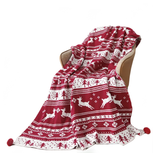 Christmas Elk Knitted Throw Plush Blanket