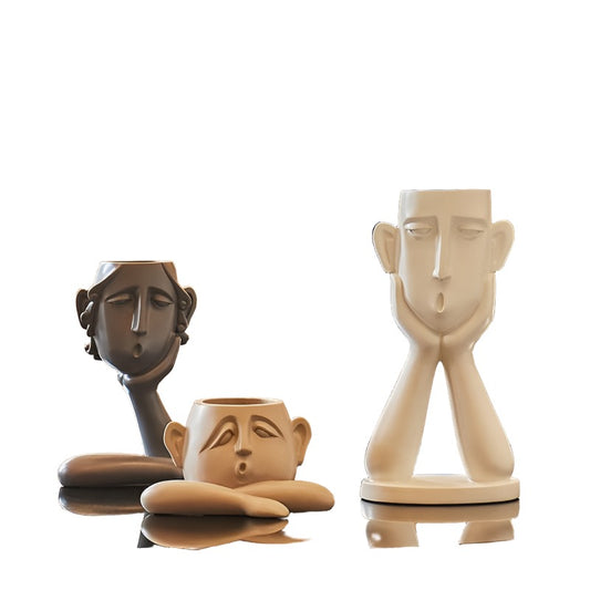 Abstract Face Figure Vases - 3 Piece Set