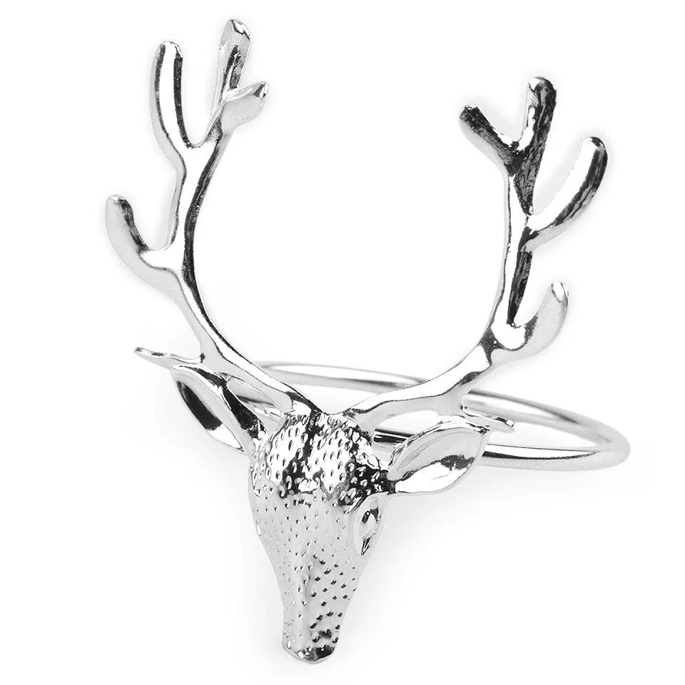 Christmas Elk Napkin Rings Set - Silver