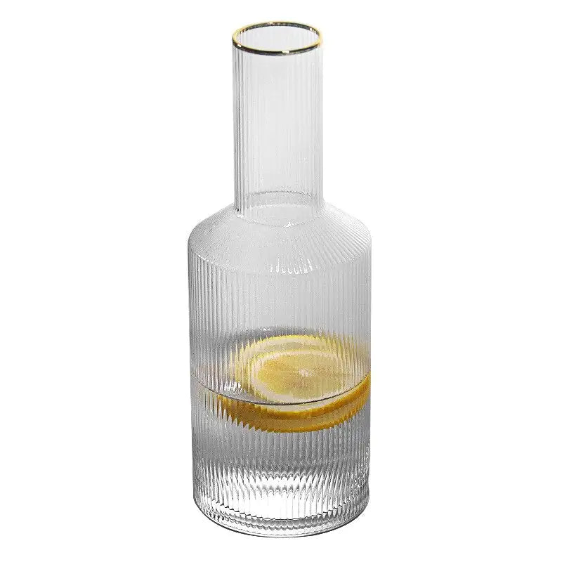 Ribbed Tumbler Glass Carafe - Gold Trim