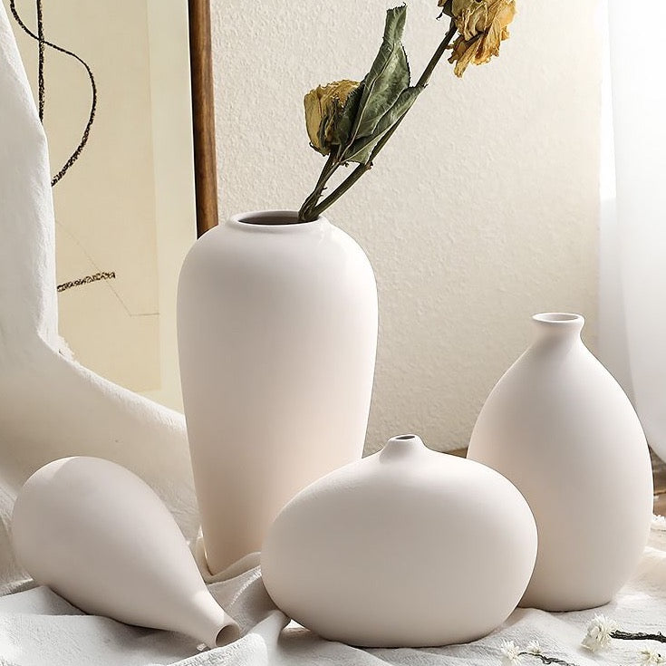 Kampylos White Ceramic Vases