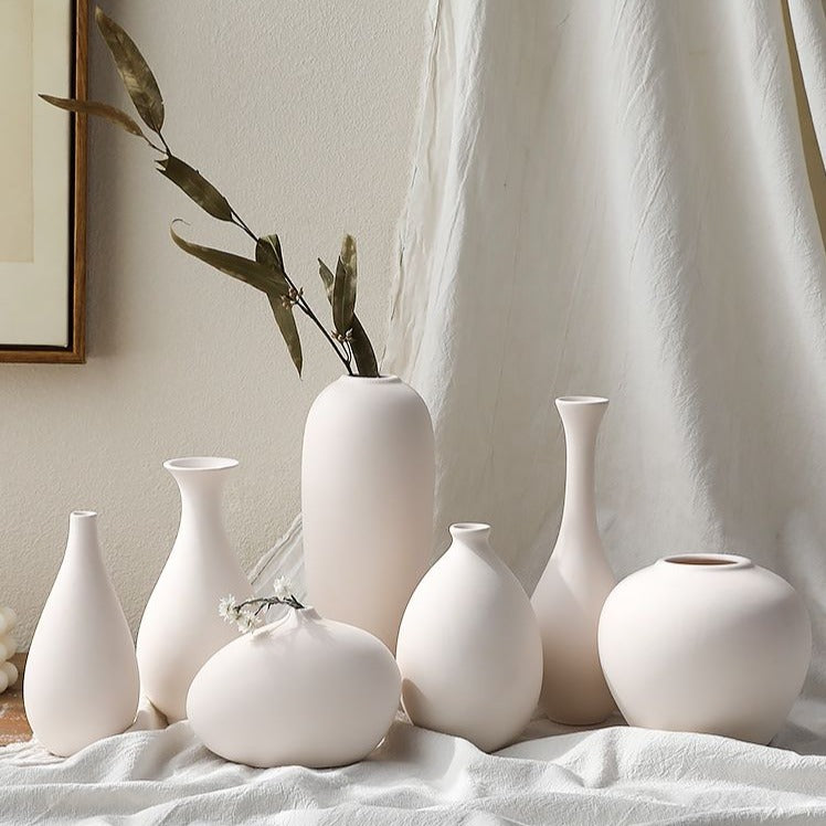 Kampylos White Ceramic Vases